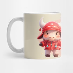 Cute Cow personified with red jacket Kids Mug